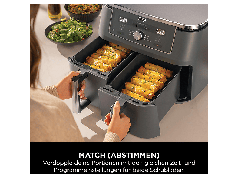 NINJA DZ400EU 9.5 l Heißluftfritteuse 2470 Watt Metallic Grau