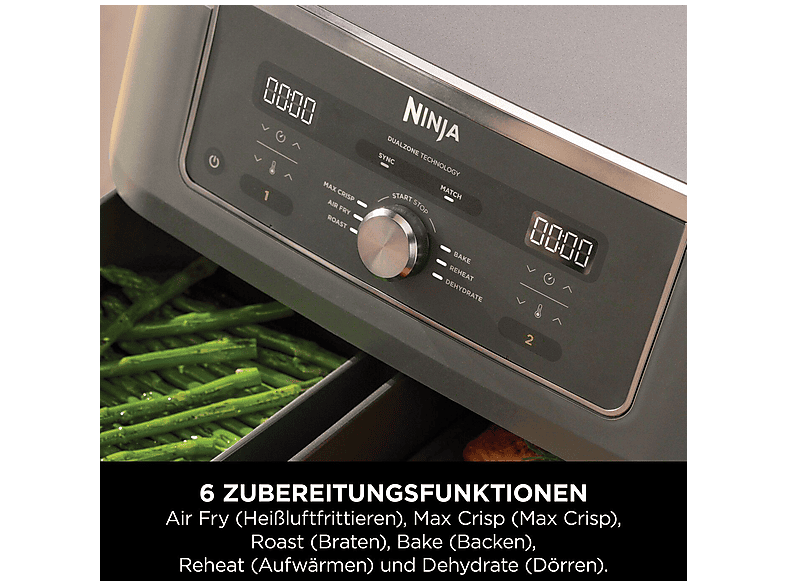 NINJA DZ400EU 9.5 l Heißluftfritteuse 2470 Watt Metallic Grau