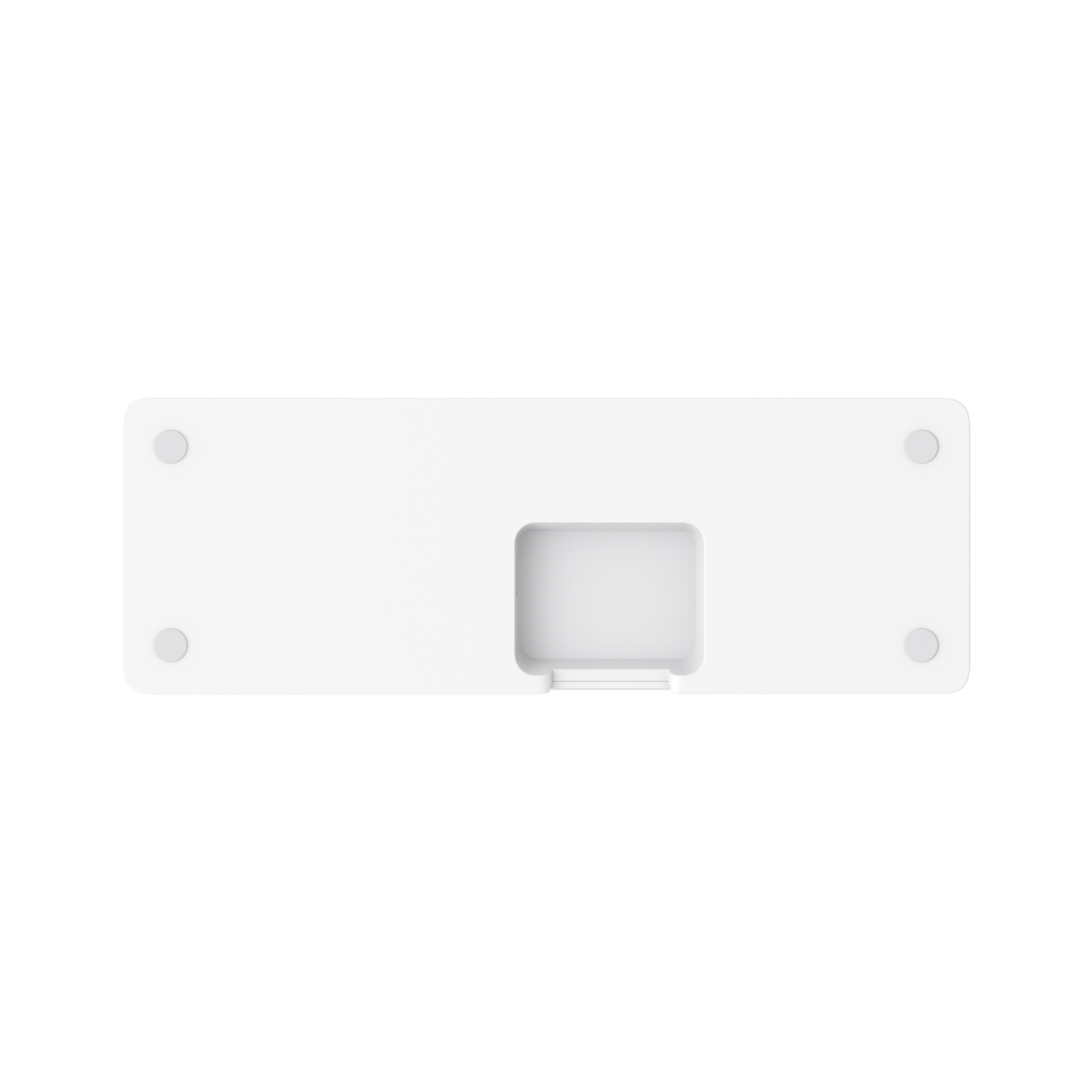 De onderkant van een witte tablet en standaard, met de contactpunten van de standaard.