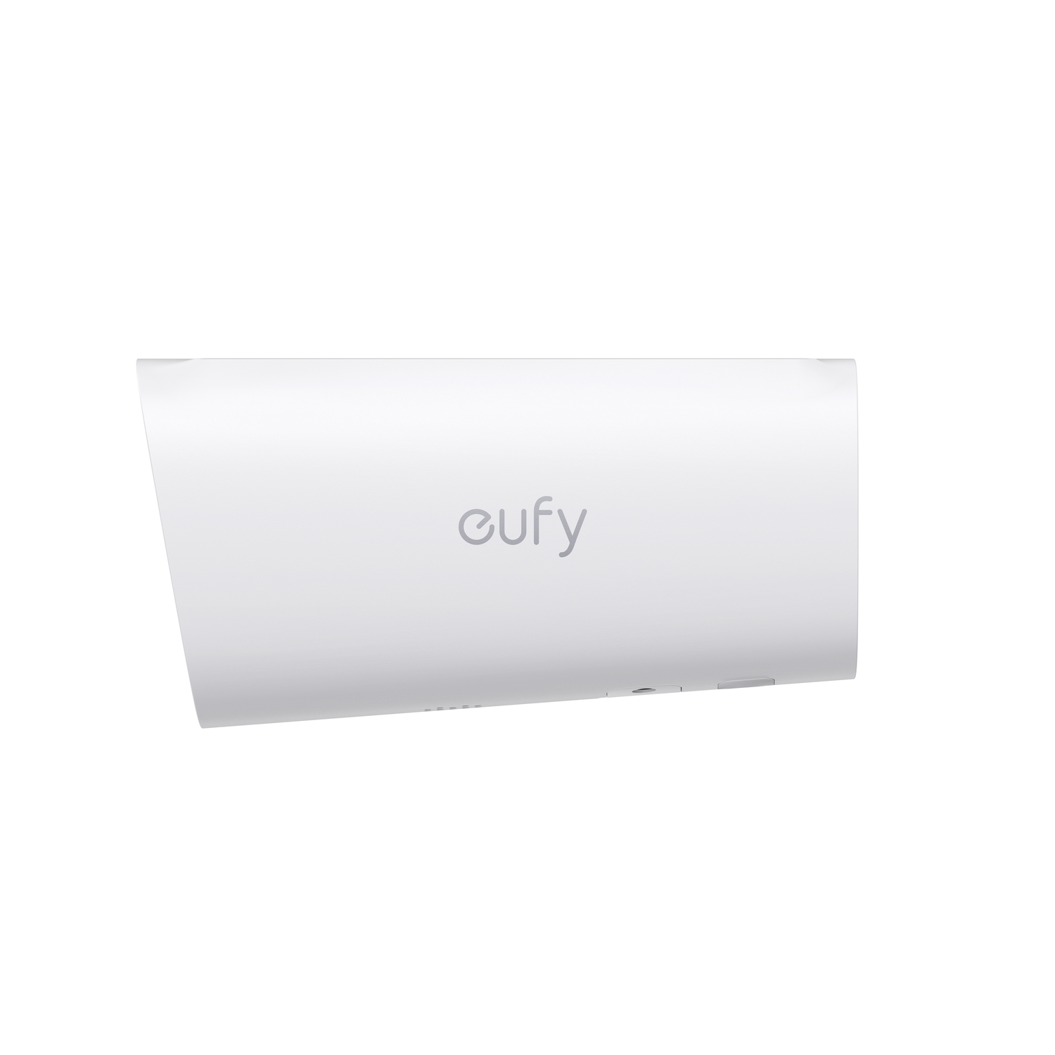 Wit apparaat met het eufy-logo. Het apparaat is lichtjes schuin.