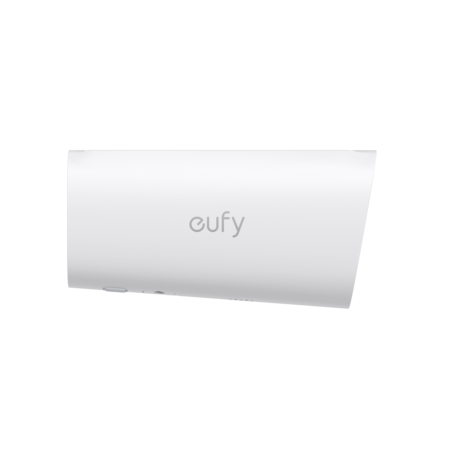 Wit apparaat met het eufy-logo. Het apparaat is lichtjes schuin.
