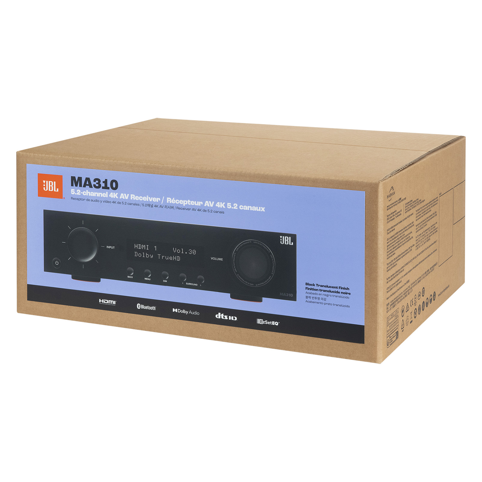 JBL MA310 alıcı kutusu. Kutu, alıcının bir resmini, özelliklerini ve JBL logosunu içerir.