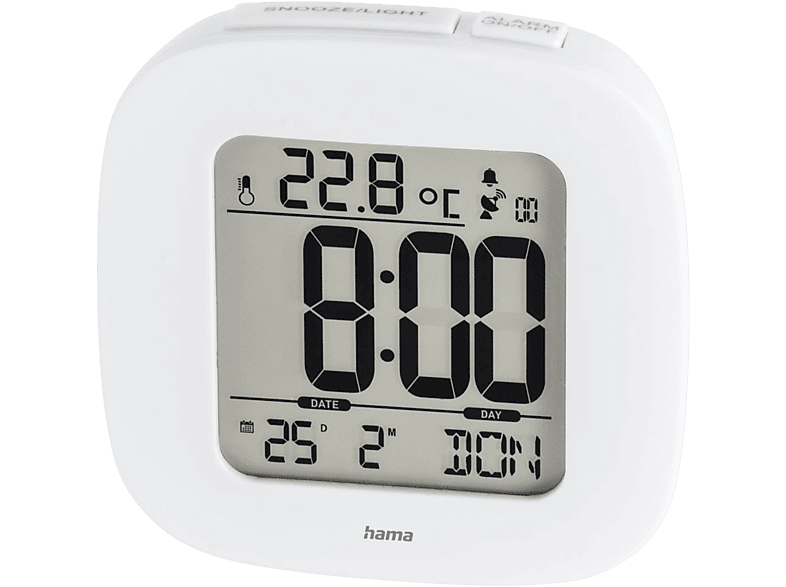 Hama Digitale Black Line Digitale wekker met speed-alarm, 2 wektijden en sluimerfunctie, weergave van datum, binnentemperatuur en luchtvochtigheid, incl. batterijen, zwart
