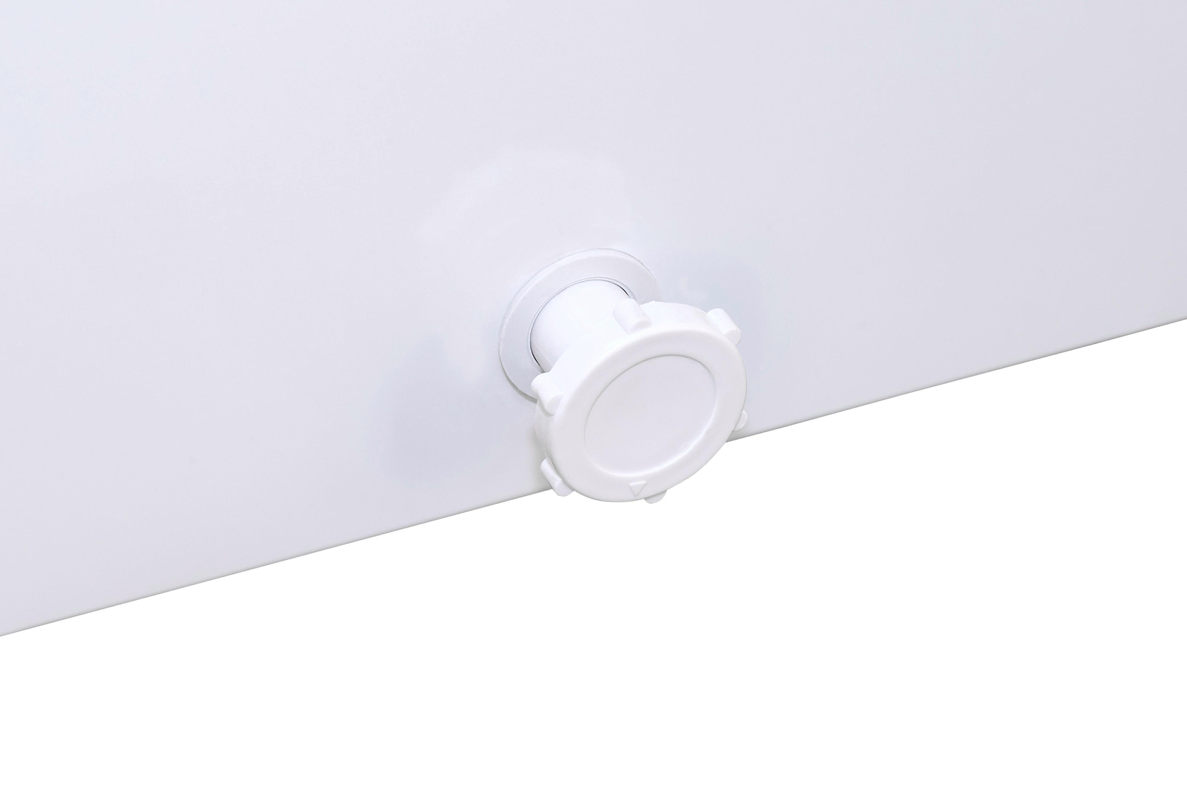 Ablassventil der Truhen-Gefriertruhe, weiß, mit Drehverschluss.