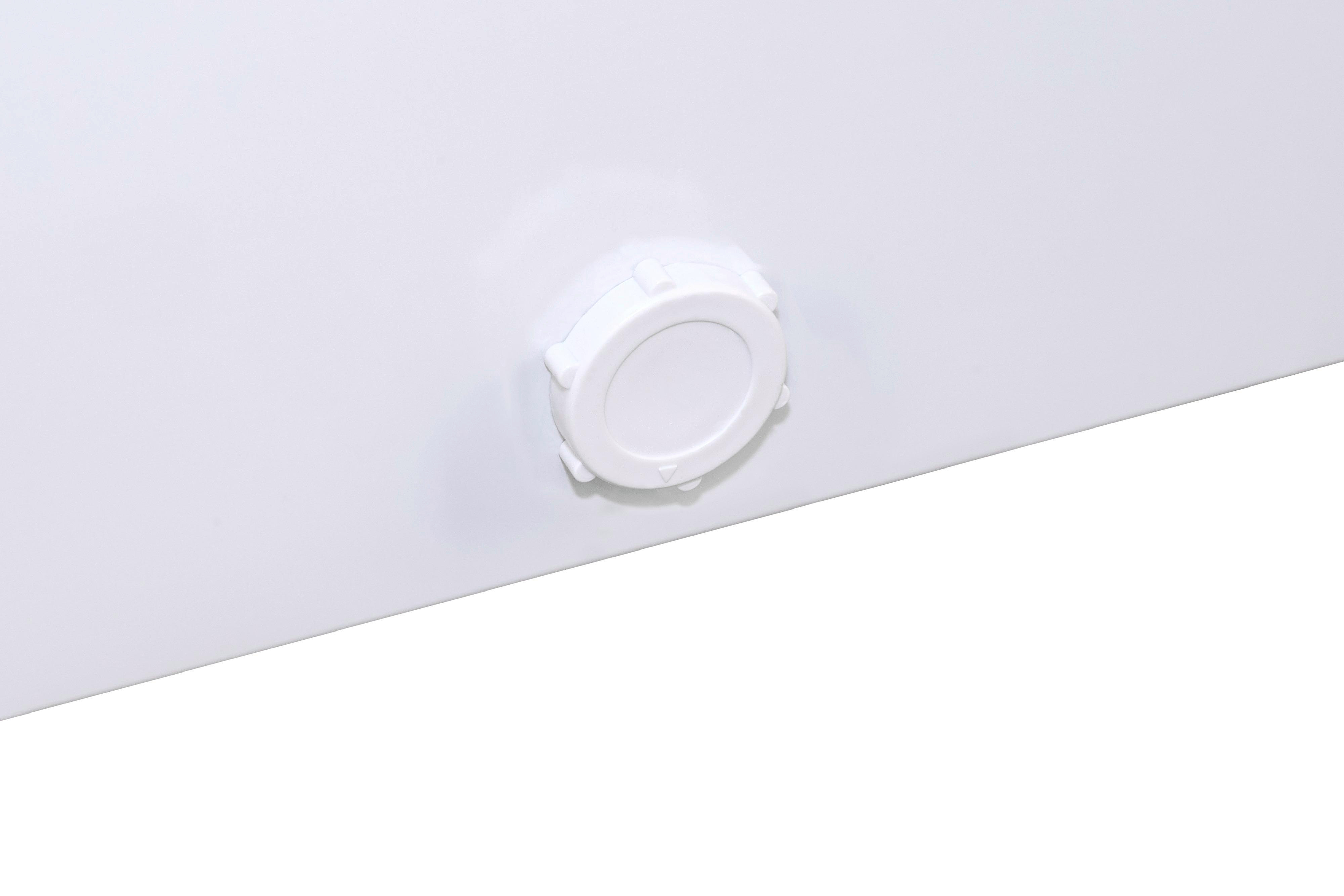 Weißer Gefrierdeckel mit weißem, rundem, aufschraubbaren Verschluss.