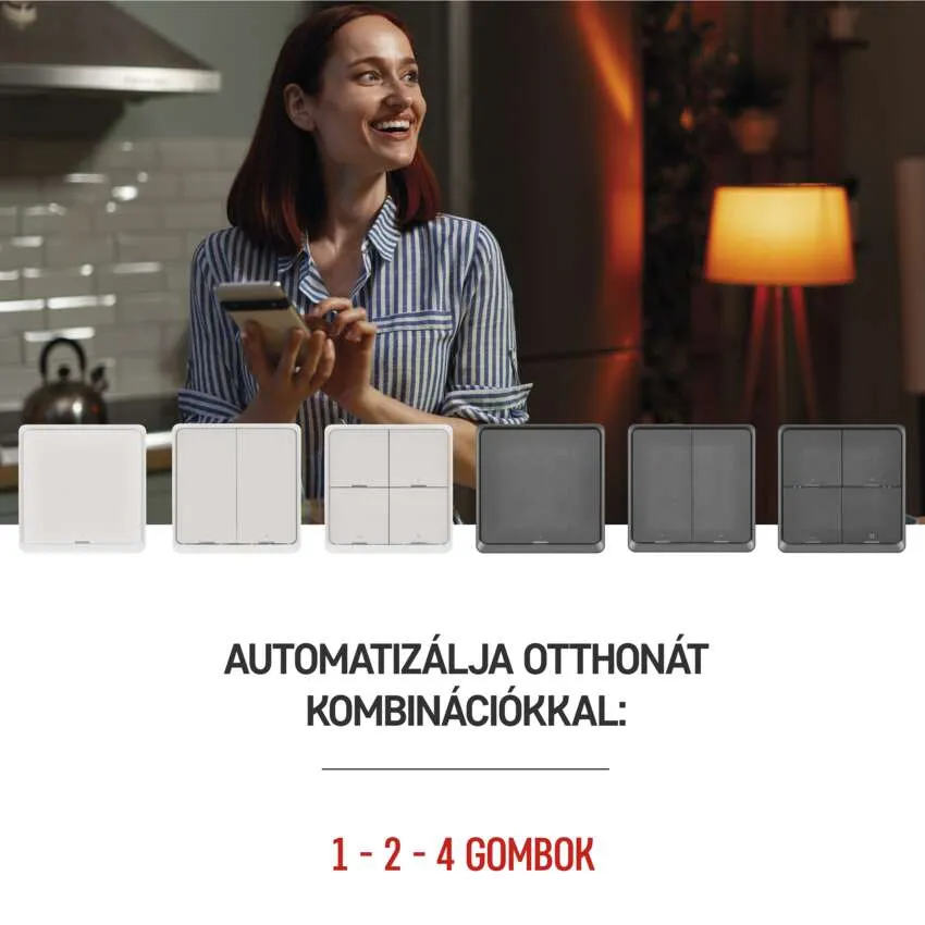 Fehér dupla kapcsoló két gombbal és lekerekített kerettel.