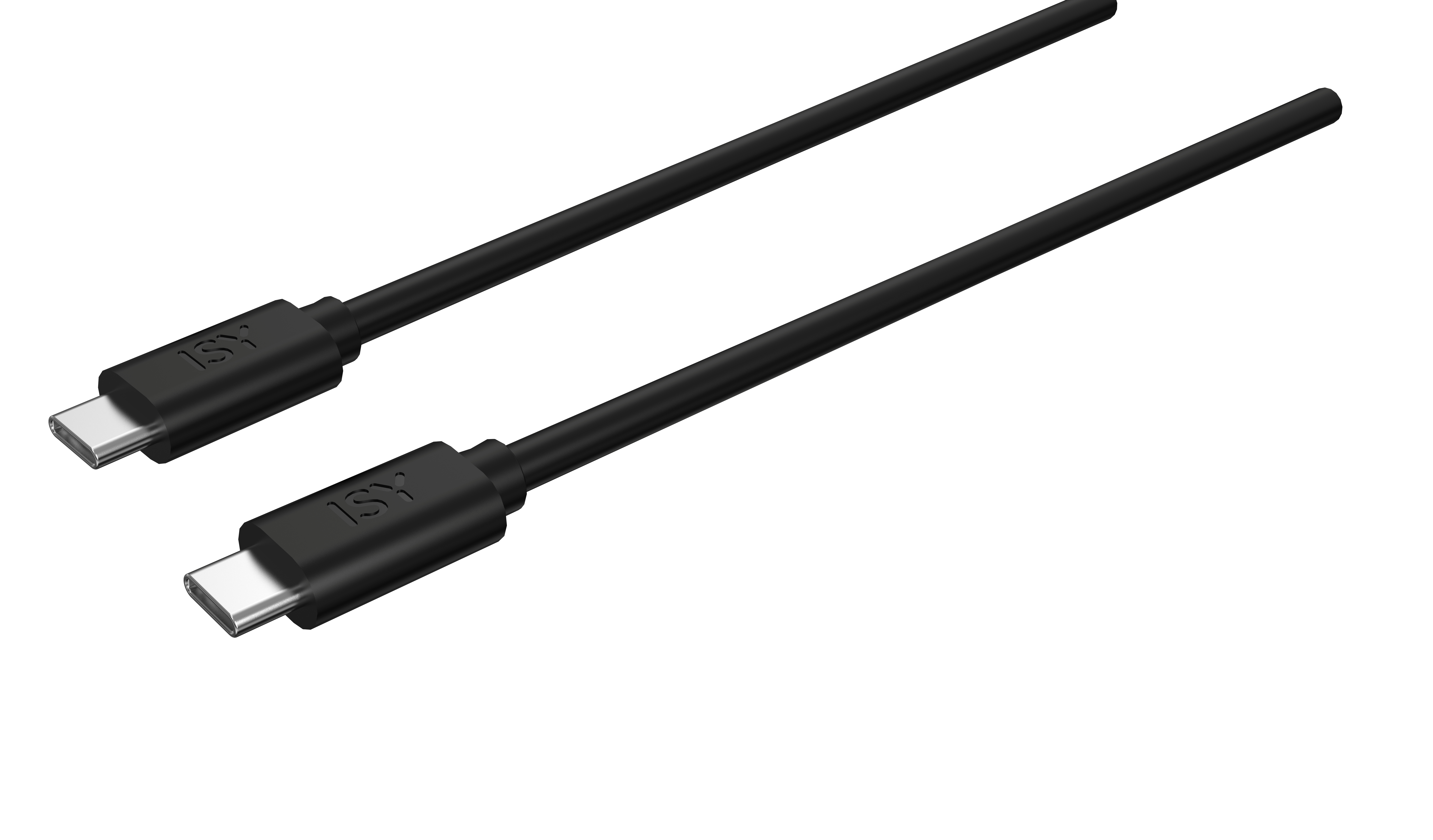 Zwei schwarze USB-C-Kabel, die auf einer weißen Oberfläche liegen.