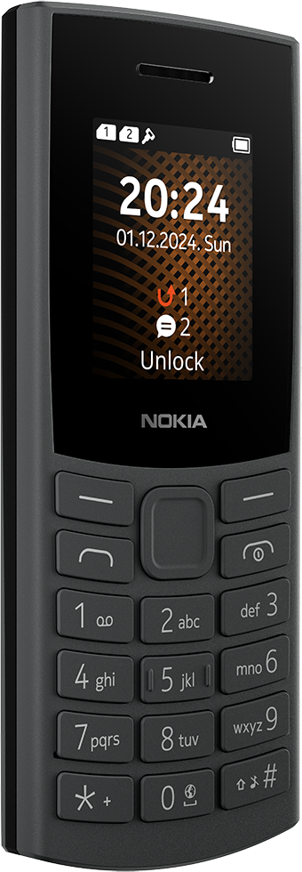 Egy fekete Nokia telefon, amelyen az idő és a dátum látható. A háttér elmosódott.