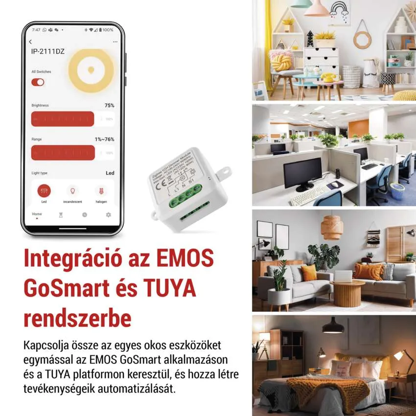 Egy magas, fehér ventilátor egy hálószobában, kék fénysávokkal.