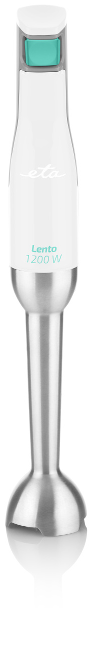 Fehér kézi mixer ezüst keverő tengellyel, szürke és türkiz vezérlőpanellel.