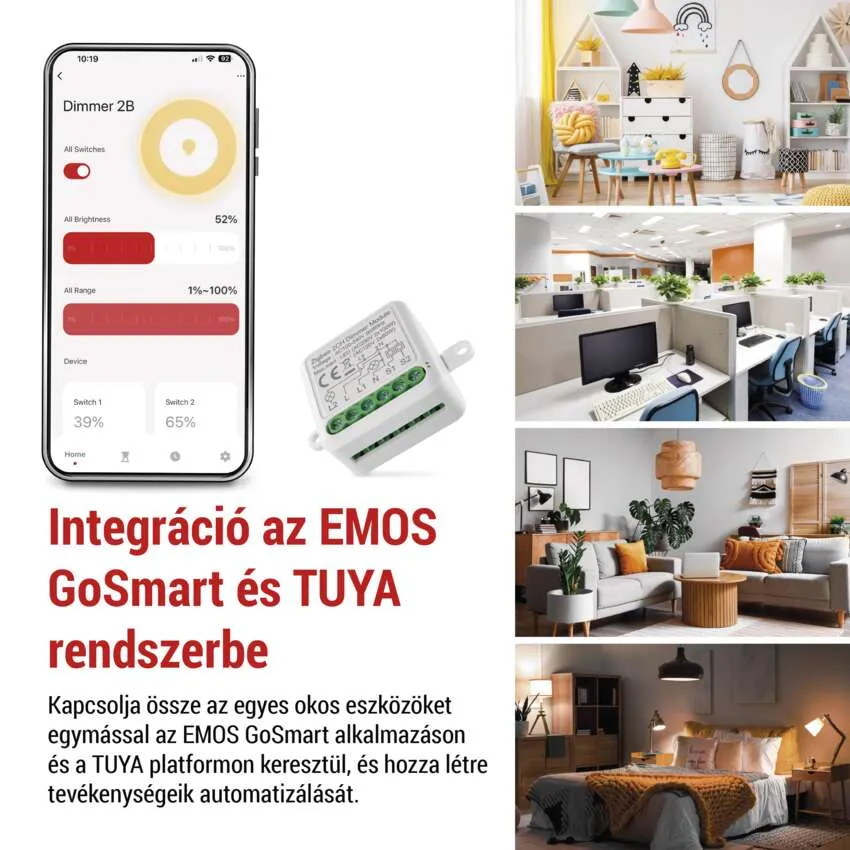 Integráció az EMOS GoSmart és TUYA rendszerekkel, okosotthon vezérlés bemutatása alkalmazáson keresztül, szobák példáival.