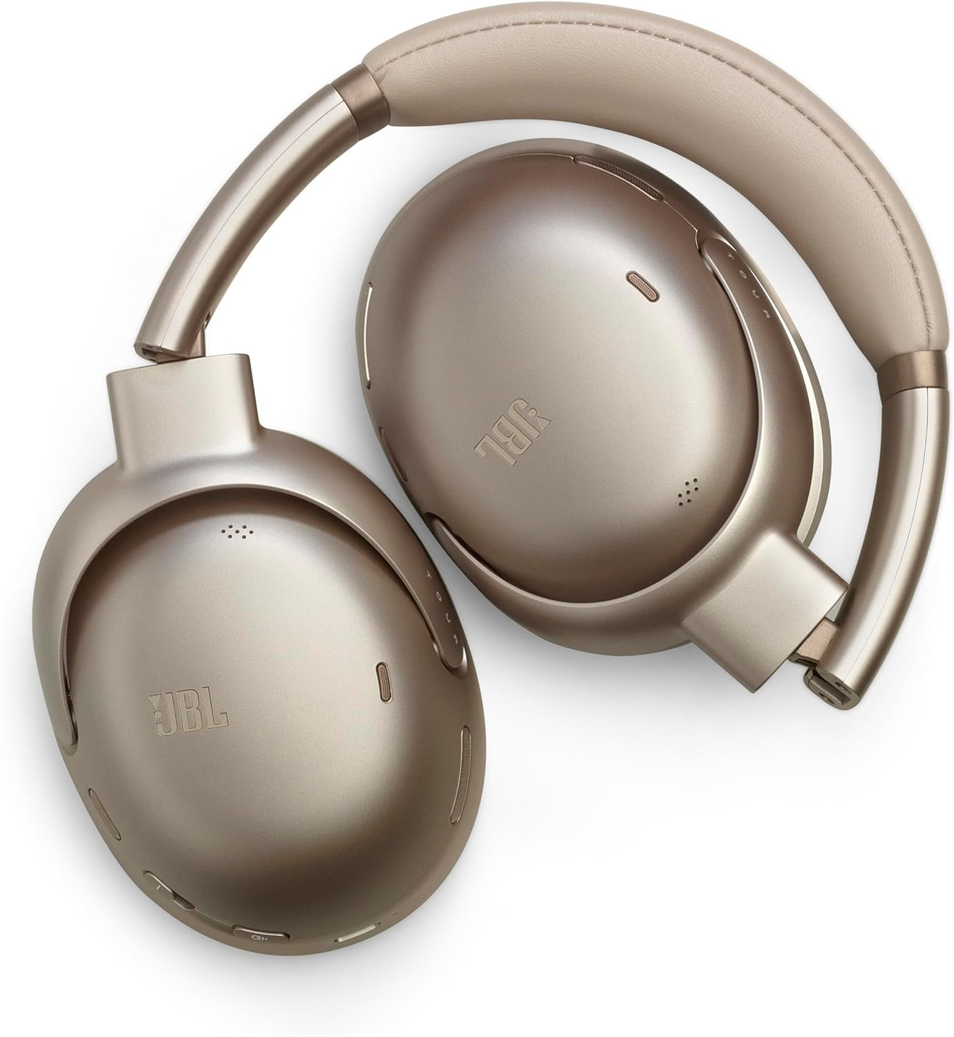 Auriculares dorados plegados, vista superior.