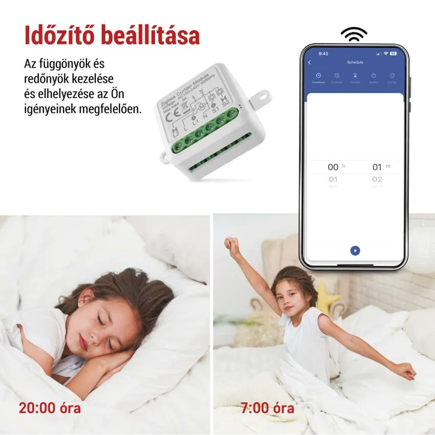 Egy kislány alszik az ágyban, egy telefon mellett, amely egy ütemtervet mutat.