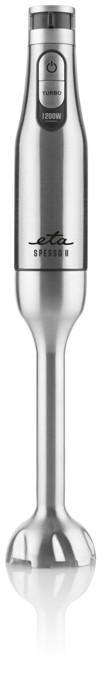 Ezüst kézi mixer, be/ki és turbó gombok. ETA Spesso II márkalogó. Rozsdamentes acél dizájn.