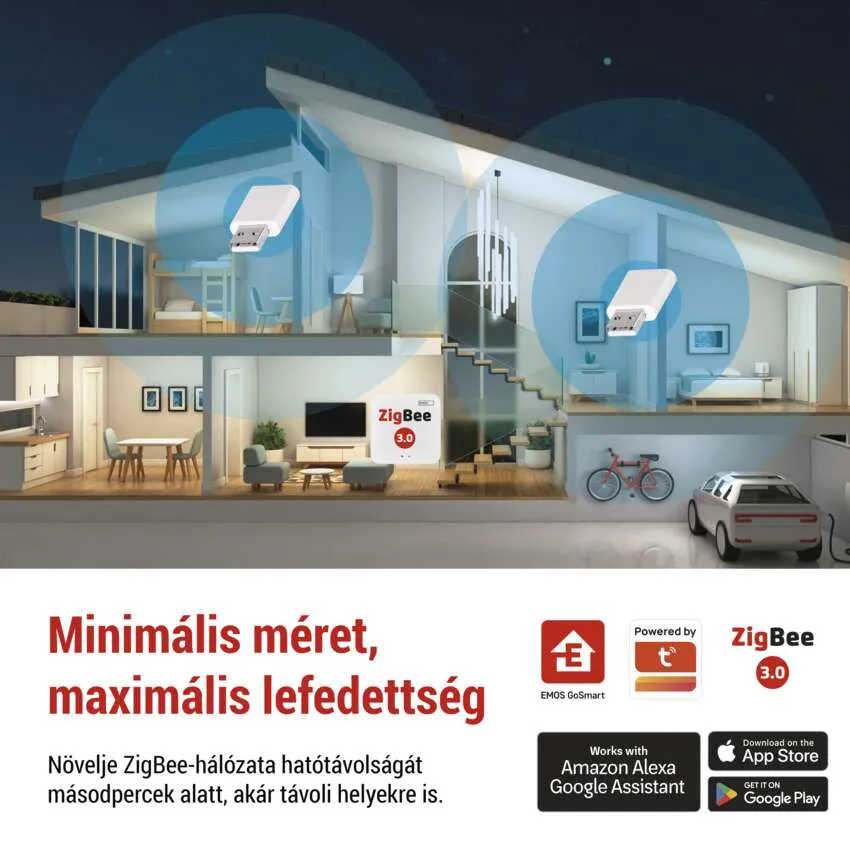 Okosotthon illusztráció. USB-csatlakozó, szöveg és csatlakoztatott eszközök.