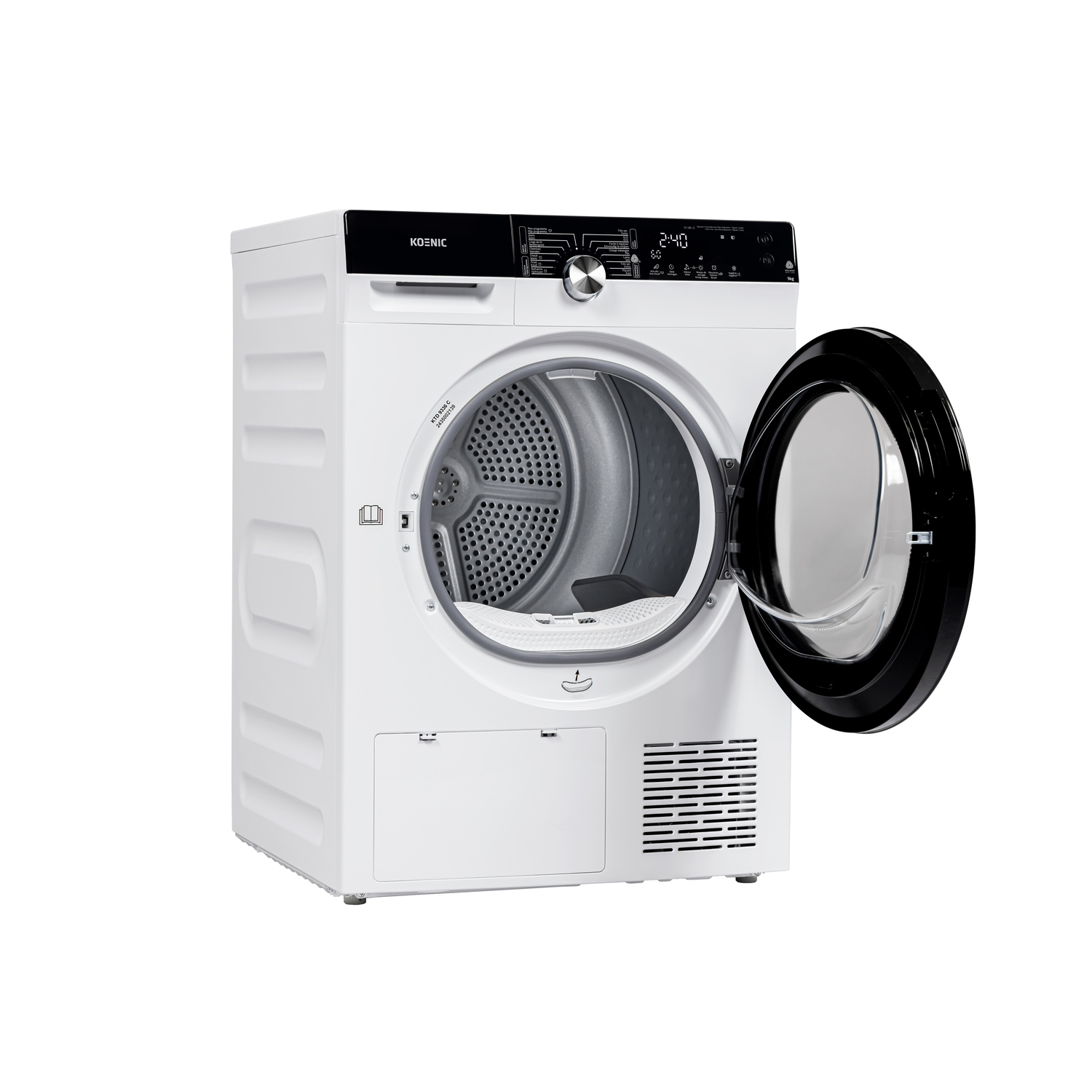 Close-up view inside the dryer's drum with a curved feature.
