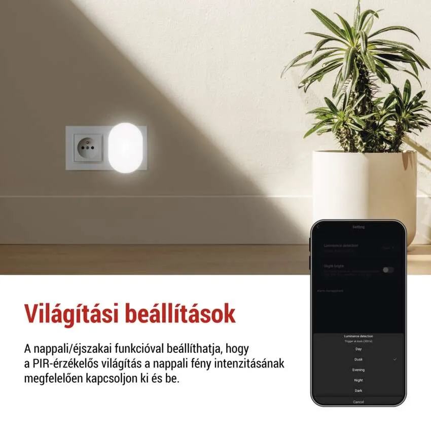 Éjszakai fény színválaszték: piros, kék, zöld, sárga, lila és sötétkék.