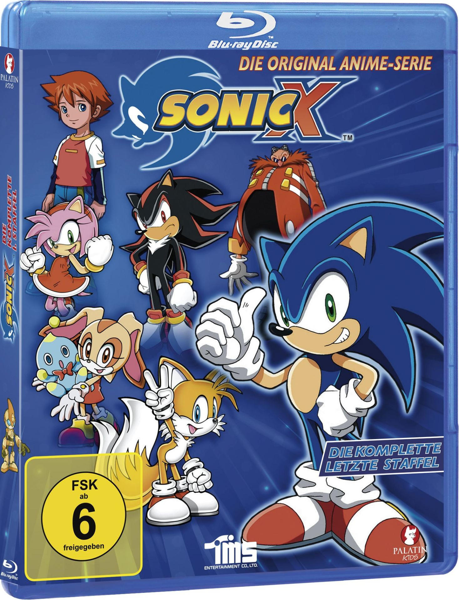 Sonic X Blu-ray-Cover mit Sonic, Tails, Shadow und anderen. Blauer Hintergrund.