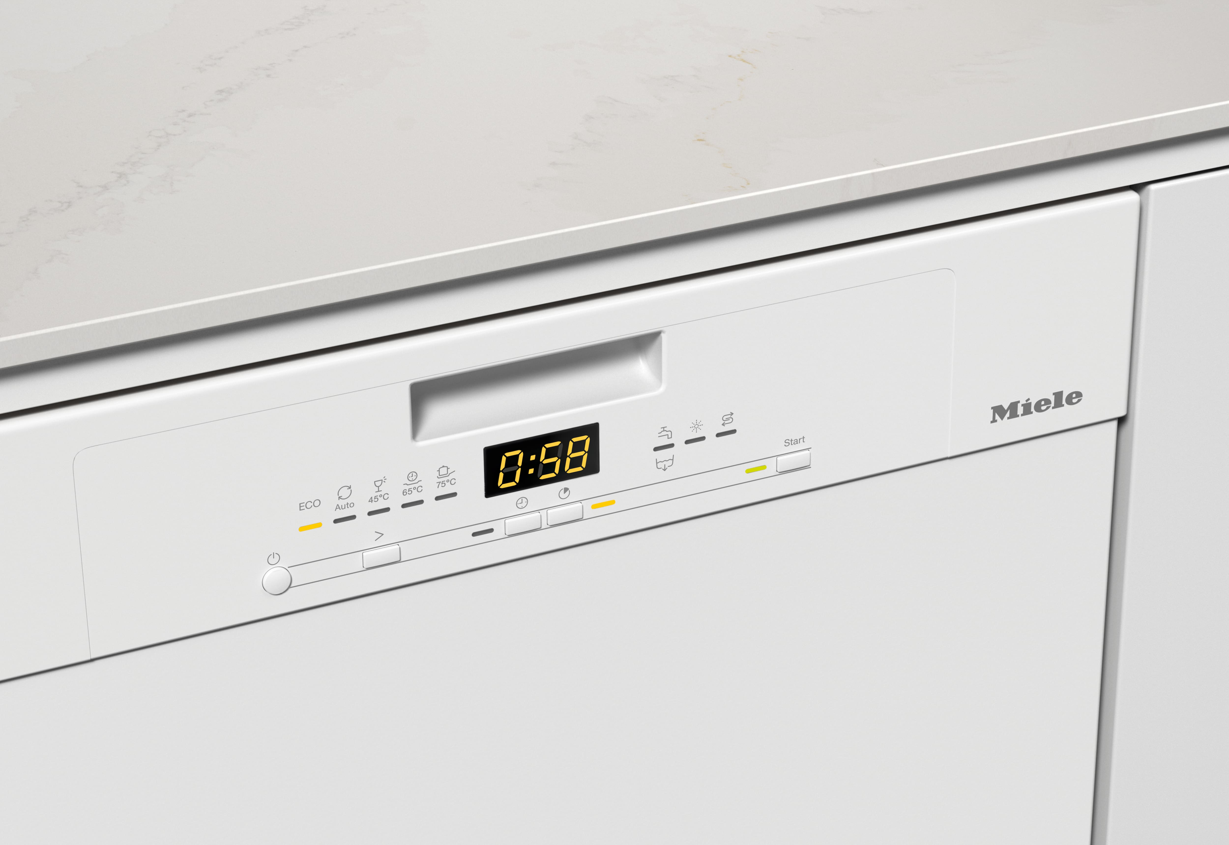 Das Bedienfeld des Geschirrspülers zeigt eine Digitalanzeige mit einem Countdown-Timer.