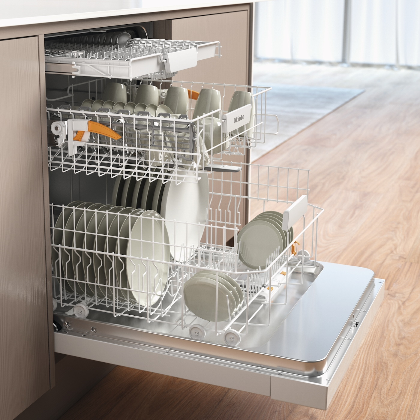 Energielabel für einen Miele Geschirrspüler, das Informationen zur Energieeffizienz zeigt.