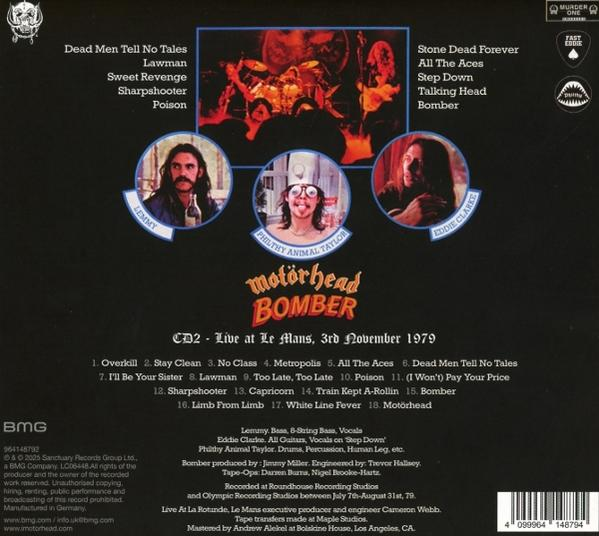 Motörhead album achterkant met bandleden en songlijst.