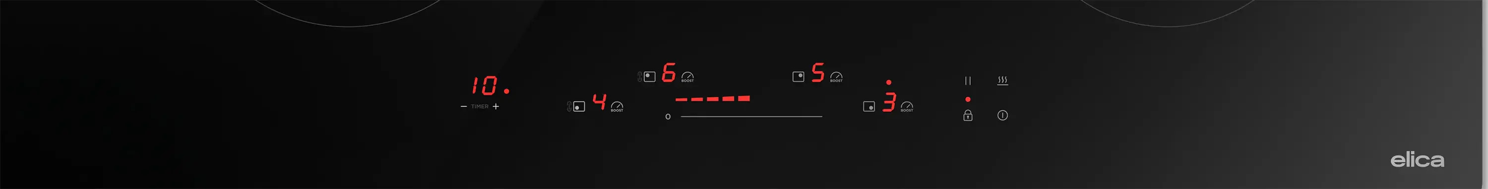 Czarna płyta indukcyjna z czerwonym cyfrowym wyświetlaczem pokazującym poziomy mocy.