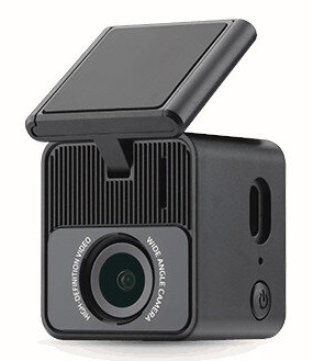 Czarna kamera z napisem 'HIGH-DEFINITION VIDEO' i podniesionym ekranem.