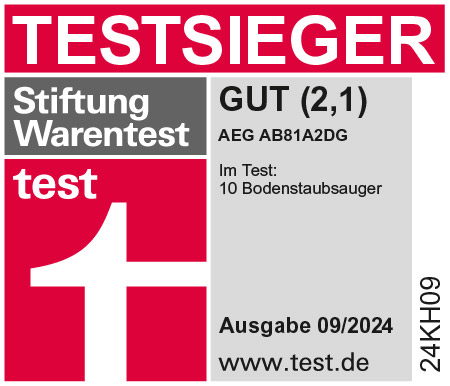 Stiftung Warentest Testergebnis. Text: Gut (2,1).