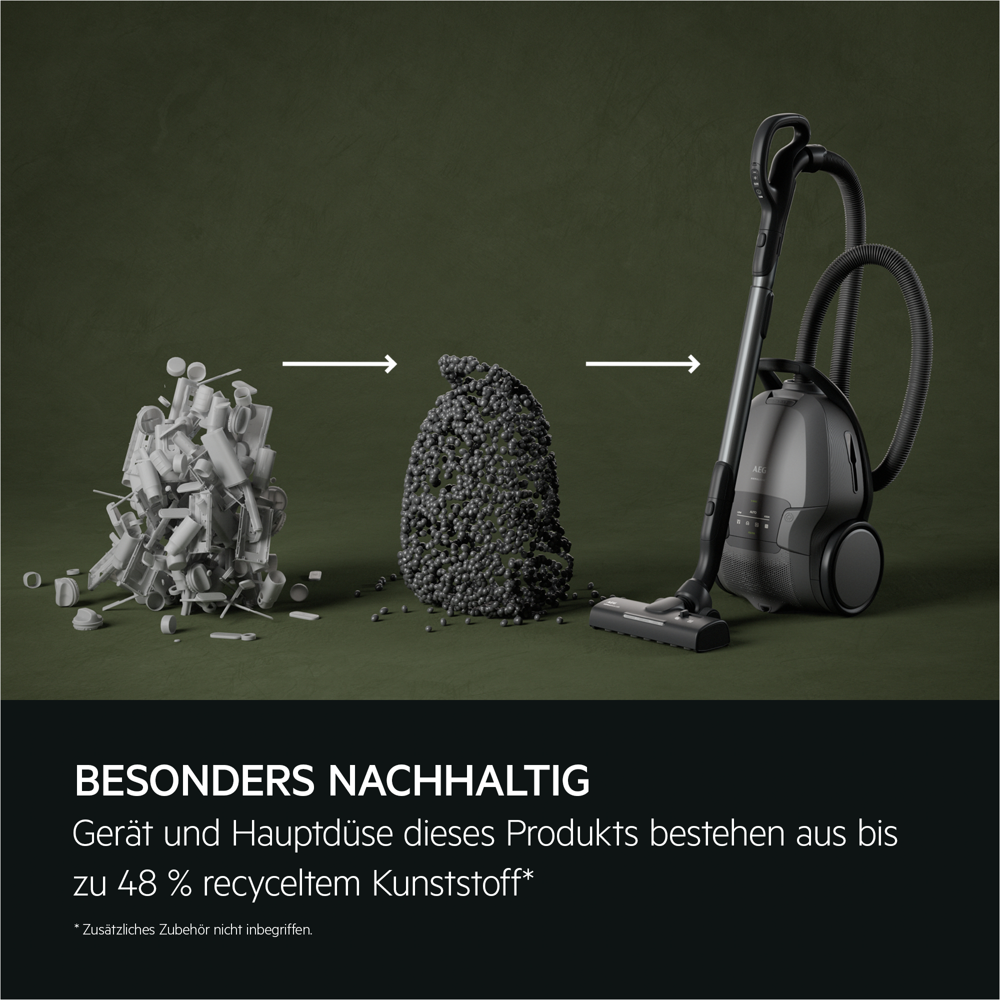 Staubsauger und Abfall, der das Recycling von Komponenten zeigt.