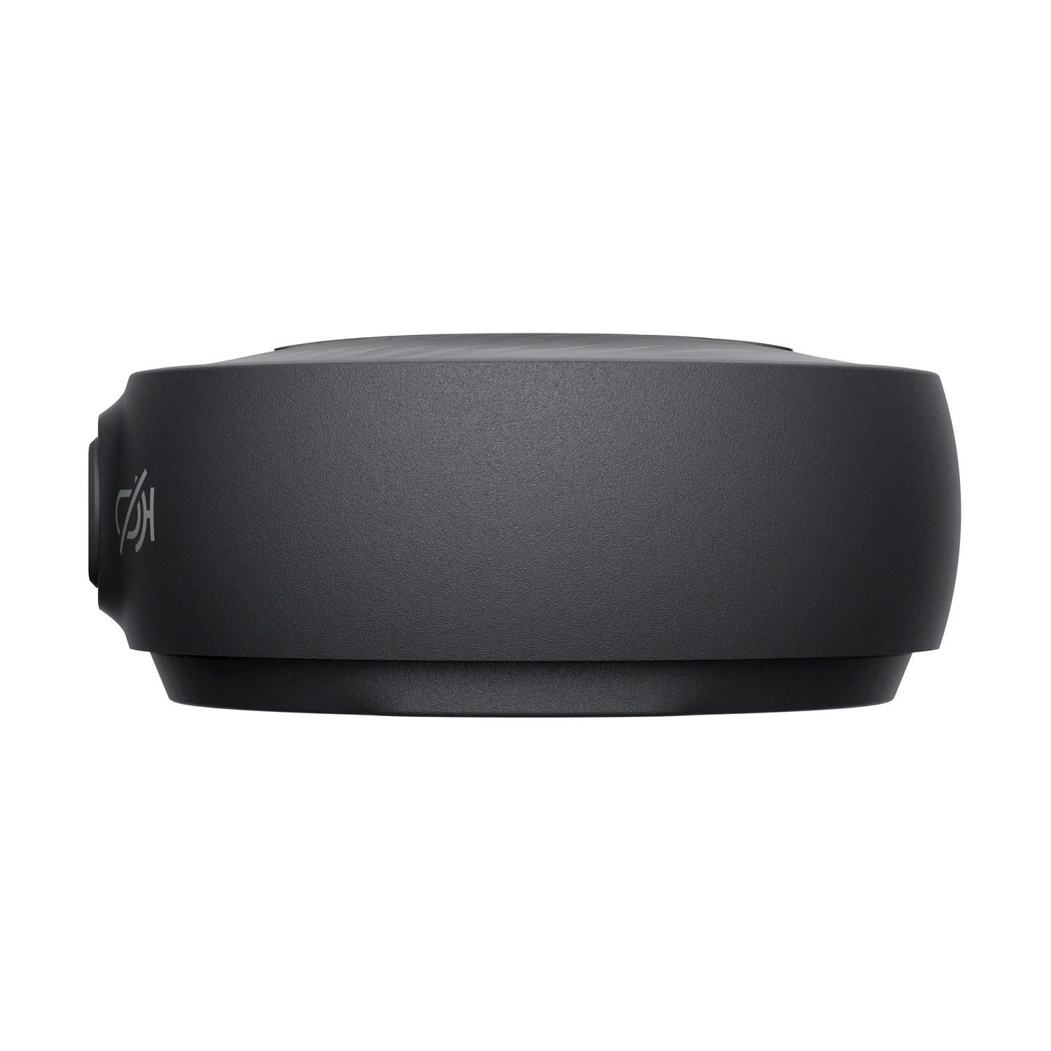 Vista laterale del dispositivo Insta360 nero con un simbolo.