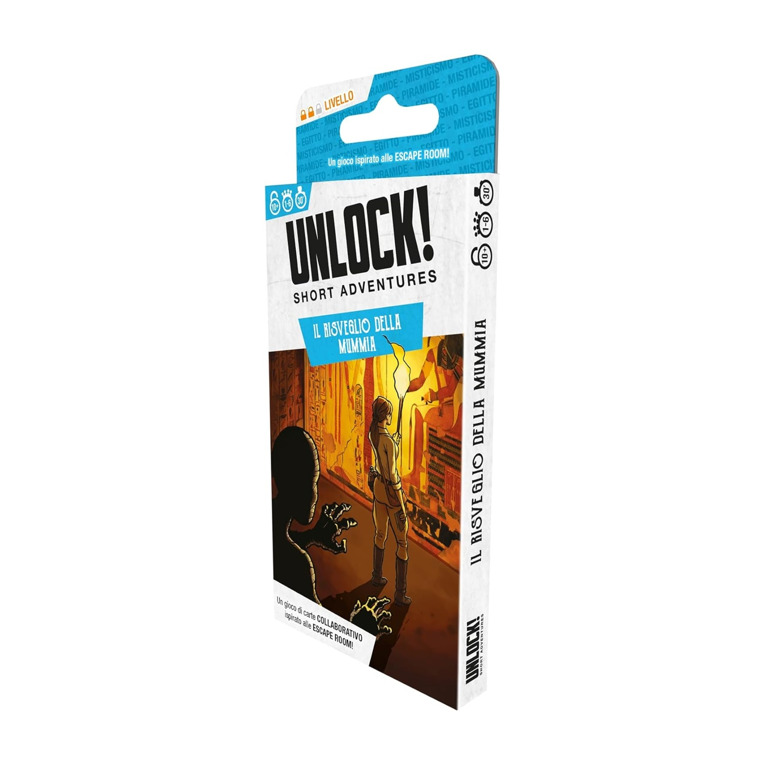 Scatola del gioco Unlock!. Mostra una mummia e una persona. Testo: Il Risveglio Della Mummia.