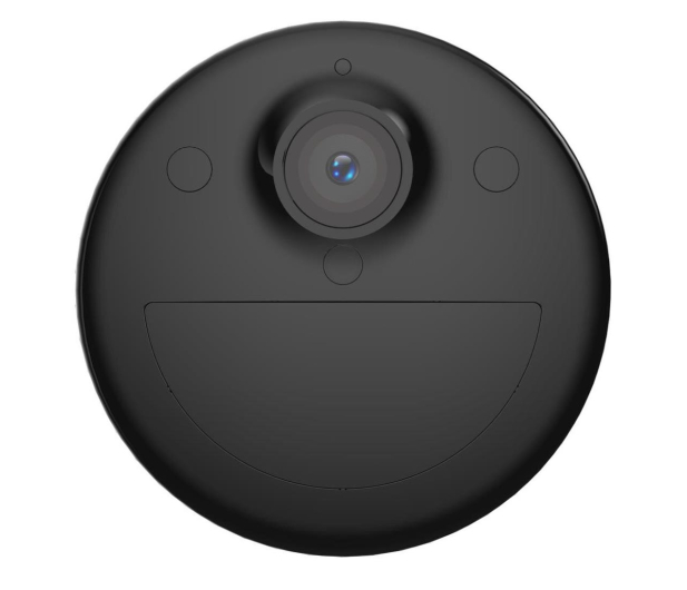 Czarny obiektyw z kamerą, białe tło.