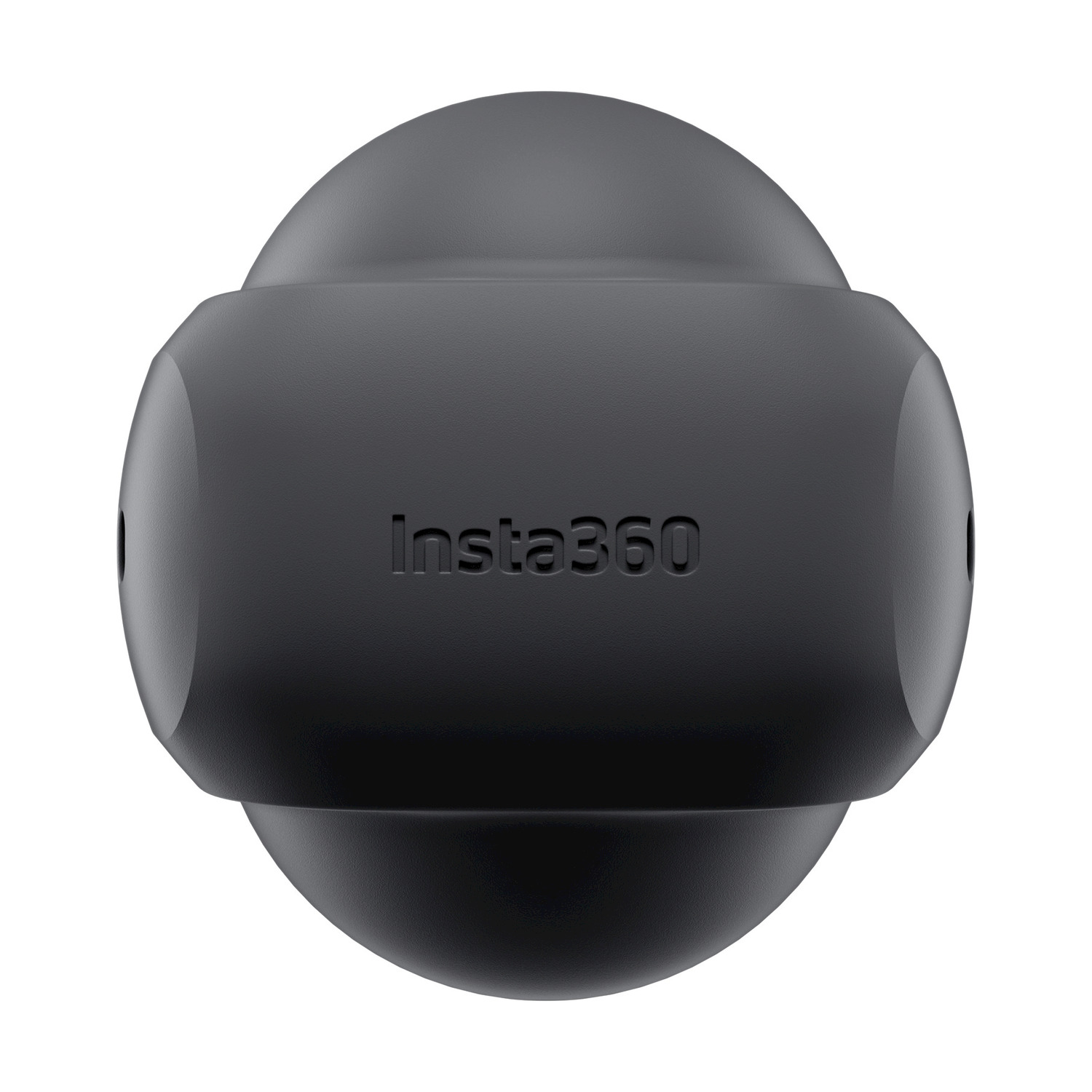 Un copriobiettivo grigio scuro con testo 'Insta360', su sfondo bianco.