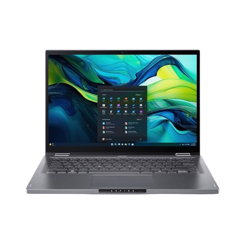 Computadora portátil abierta, mostrando la pantalla. Color gris. Teclado visible. Fondo negro.