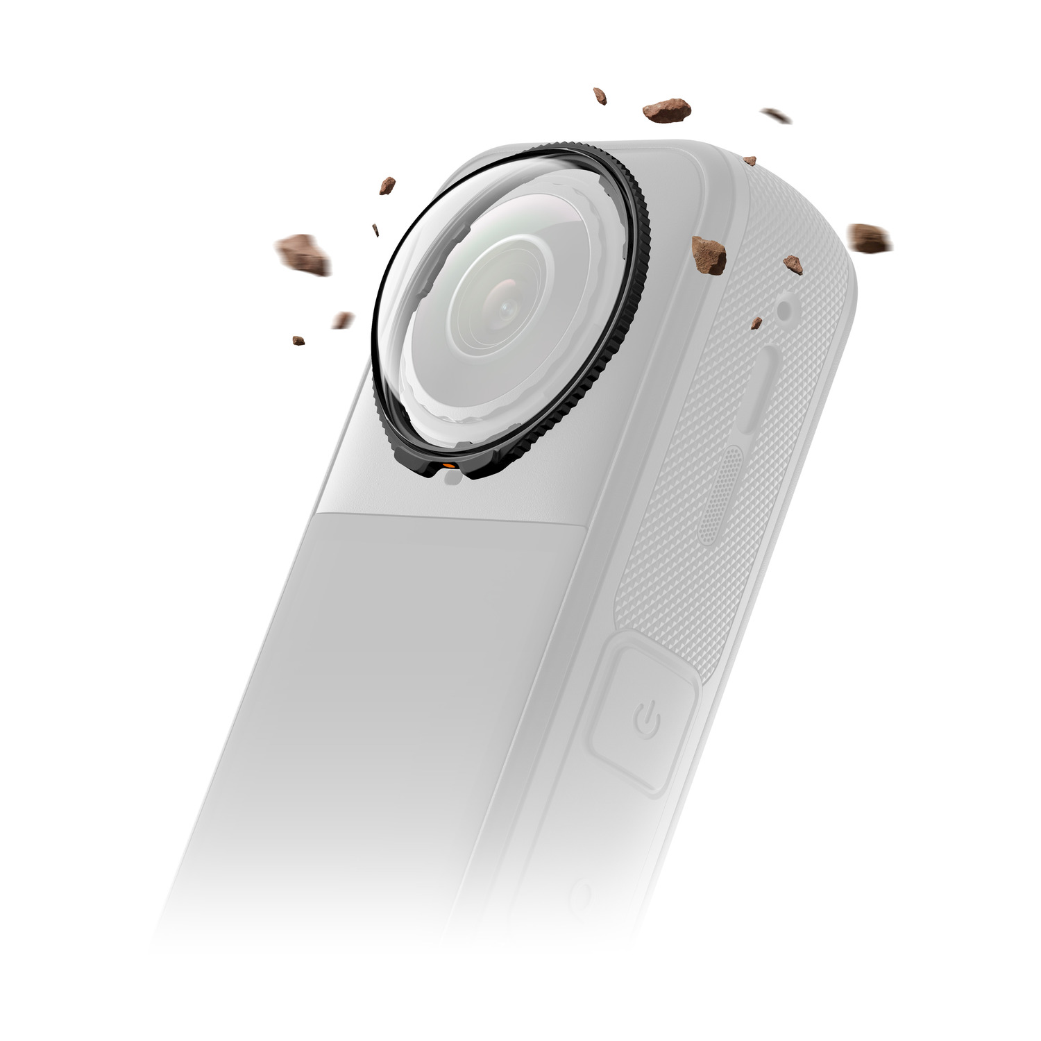 Obiettivo della fotocamera a 360 gradi, piccole rocce fluttuanti.