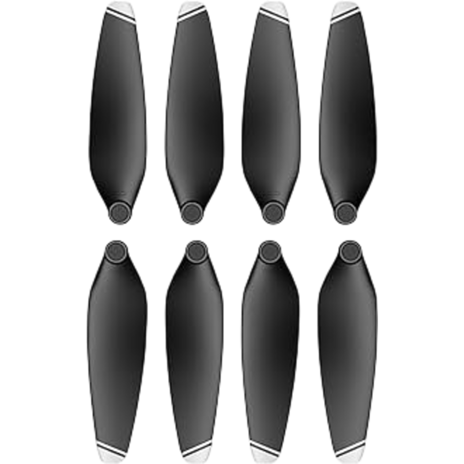 Acht zwarte drone propellers, witte uiteinden.