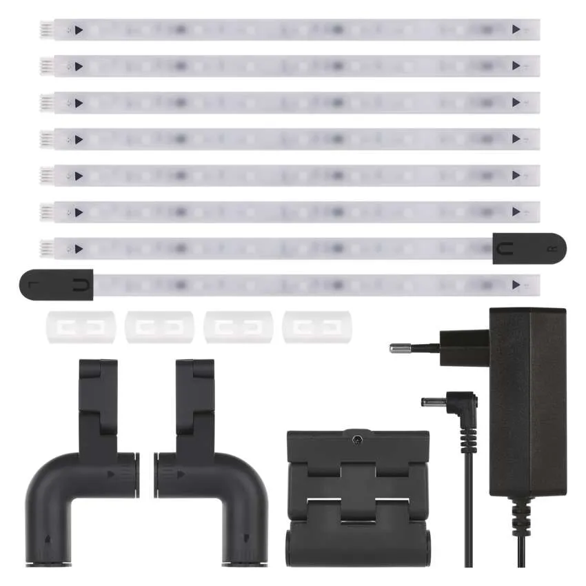 LED szalagok, csatlakozók, tápegység és adapterek.