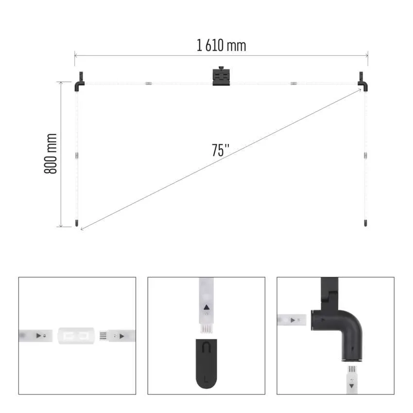 LED szalagok és csatlakozók diagramja, méretekkel.