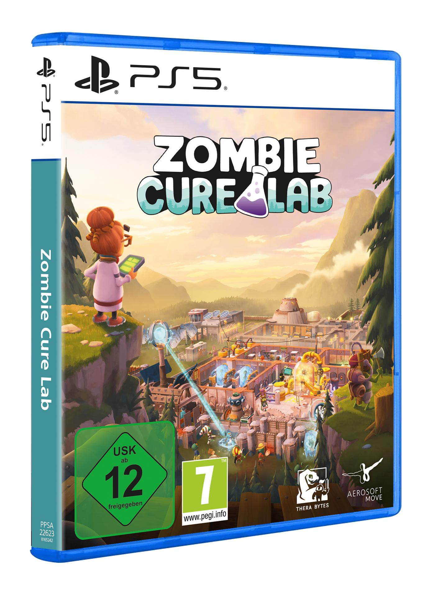 PS5-Spielcover. Ein Cartoon-Wissenschaftler mit Tablet steht vor einem Gebäude.