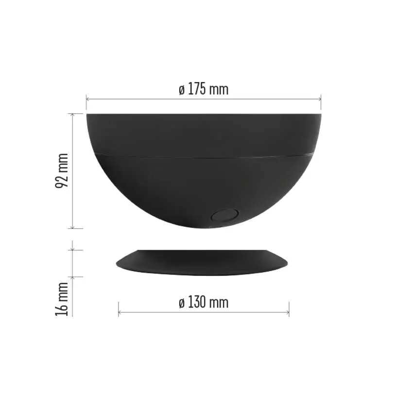 Fekete tál alakú tárgy, méretek: 175mm, 130mm, 92mm, 16mm.