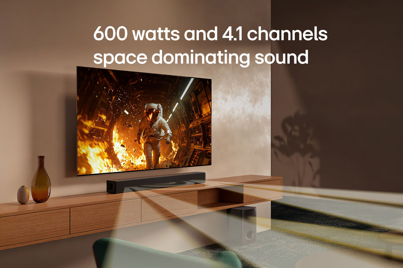 Soundbar és mélynyomó beállítás, szöveggel a hangminőségről.