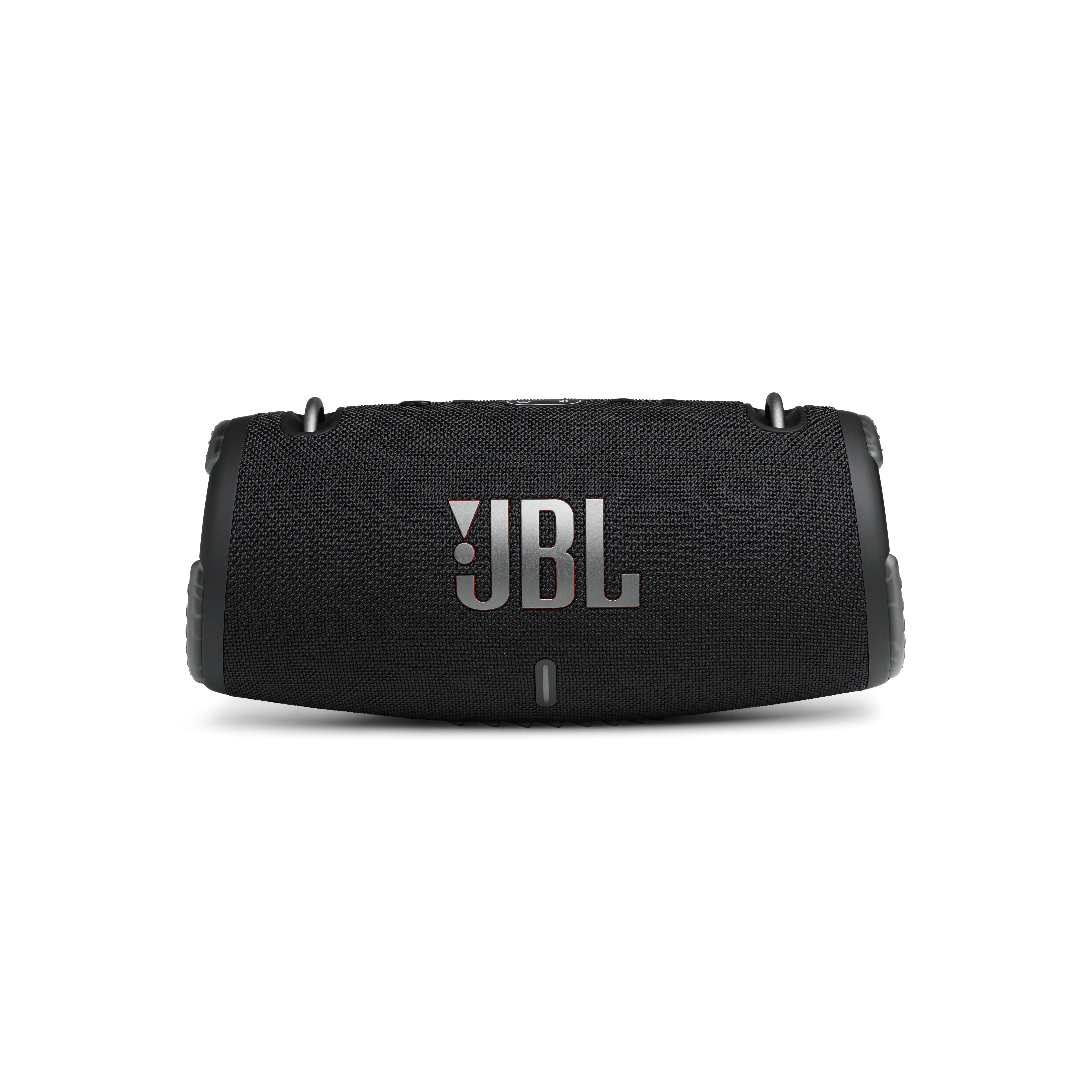 Schwarzer JBL-Lautsprecher mit silbernem JBL-Logo.