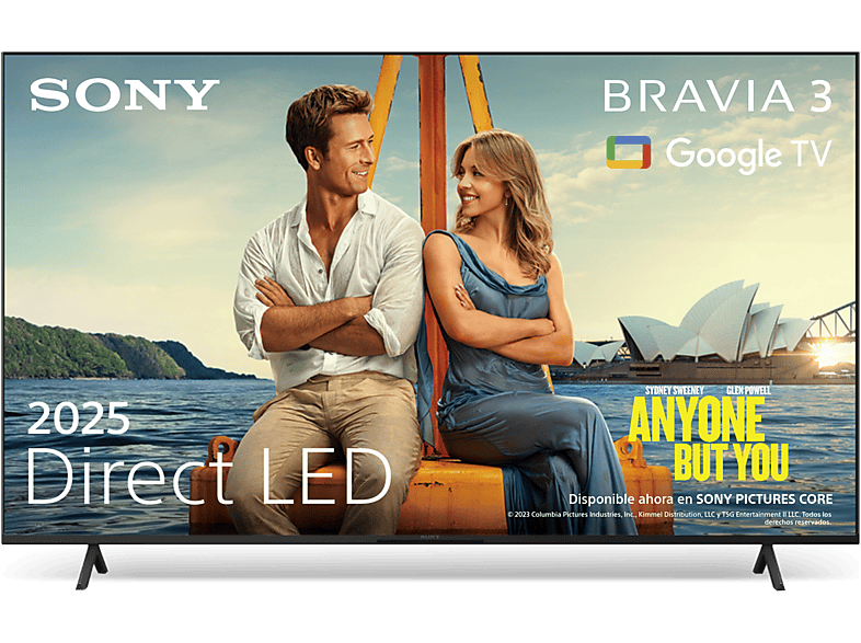 TV LED 85" - Sony Bravia 3, Direct LED, 4K HDR Processor X1 con IA, Smart (Google TV), TDT HD, DVB-T2, Dolby Atmos/Vision, Chromecast, Eco, 85S35
