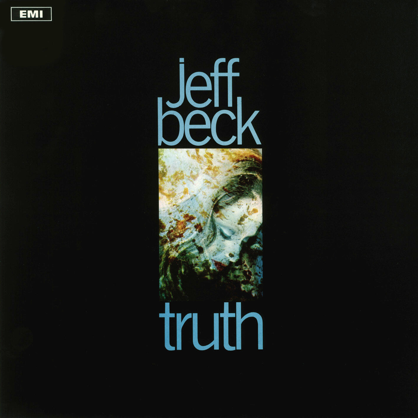 Jeff Beck 'Truth' című albumának borítója, amely egy nő arcát ábrázolja kék háttérrel.