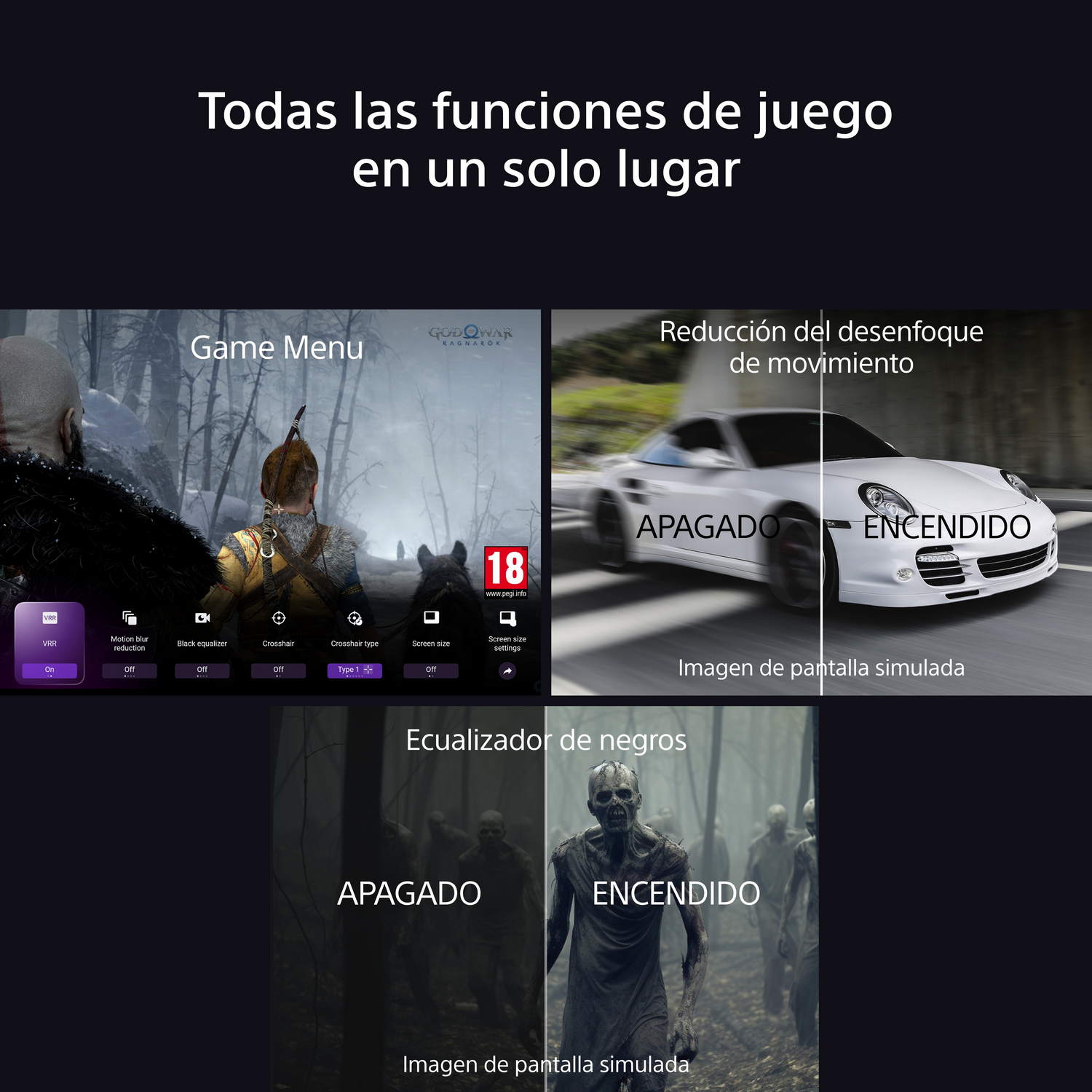 La imagen muestra el menú del juego con ajustes, reducción del desenfoque de movimiento y opciones de ecualizador negro para jugar.