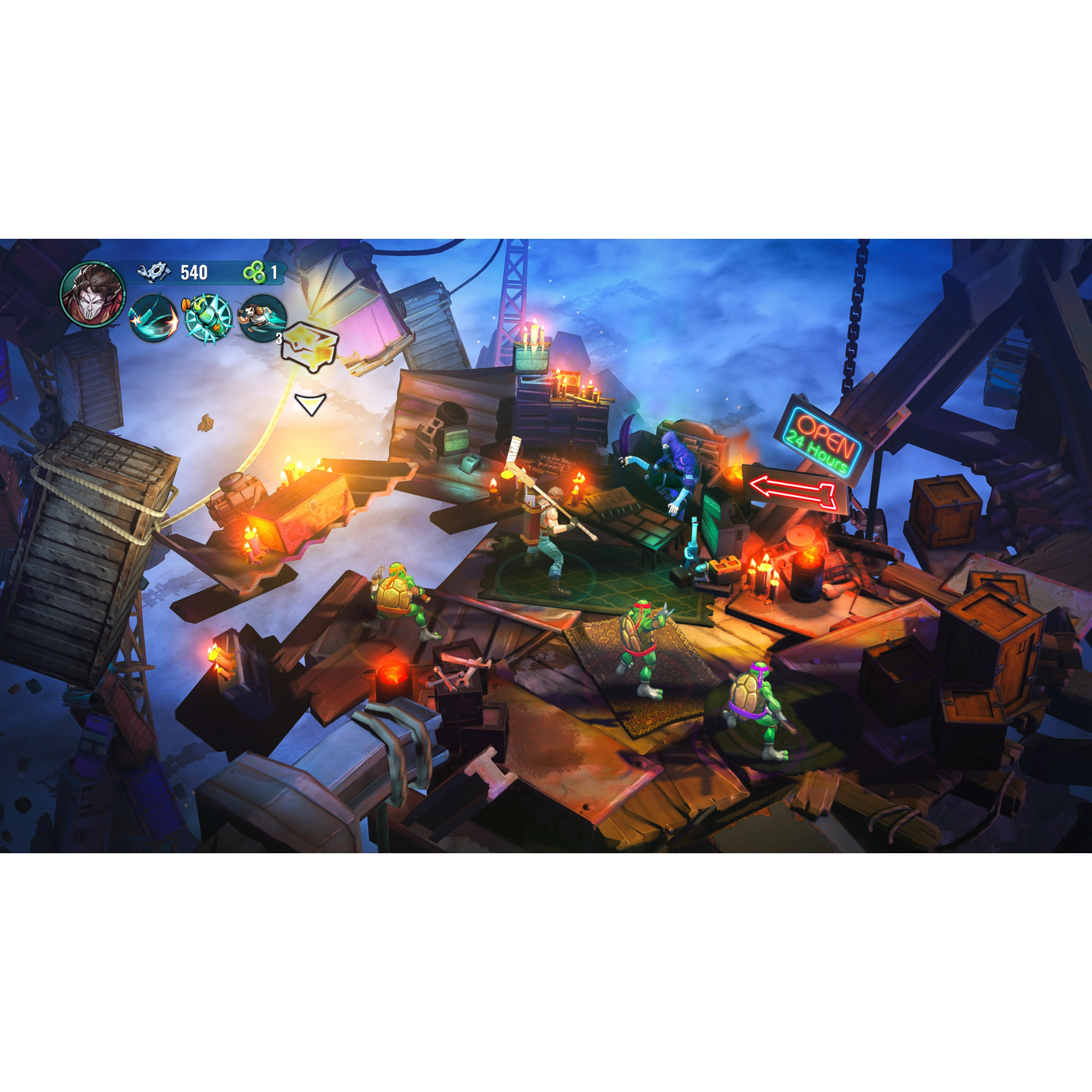 Gameplay d'un jeu Teenage Mutant Ninja Turtles. Les tortues combattent des ennemis dans un environnement urbain.