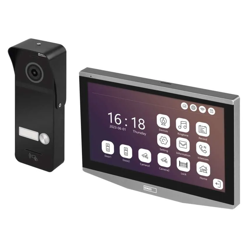 Videó kaputelefon rendszer dátumot és időt jelenít meg a monitoron, kaputelefonnal.