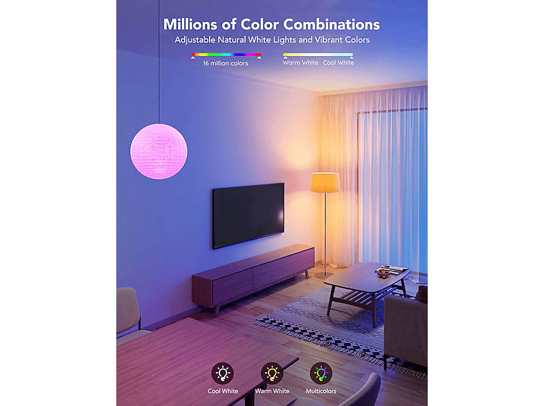 Thumbnail - GOVEE Smarte LED Sockel E27 RGBWW 1200lm Glühbirne Mehrfarbig