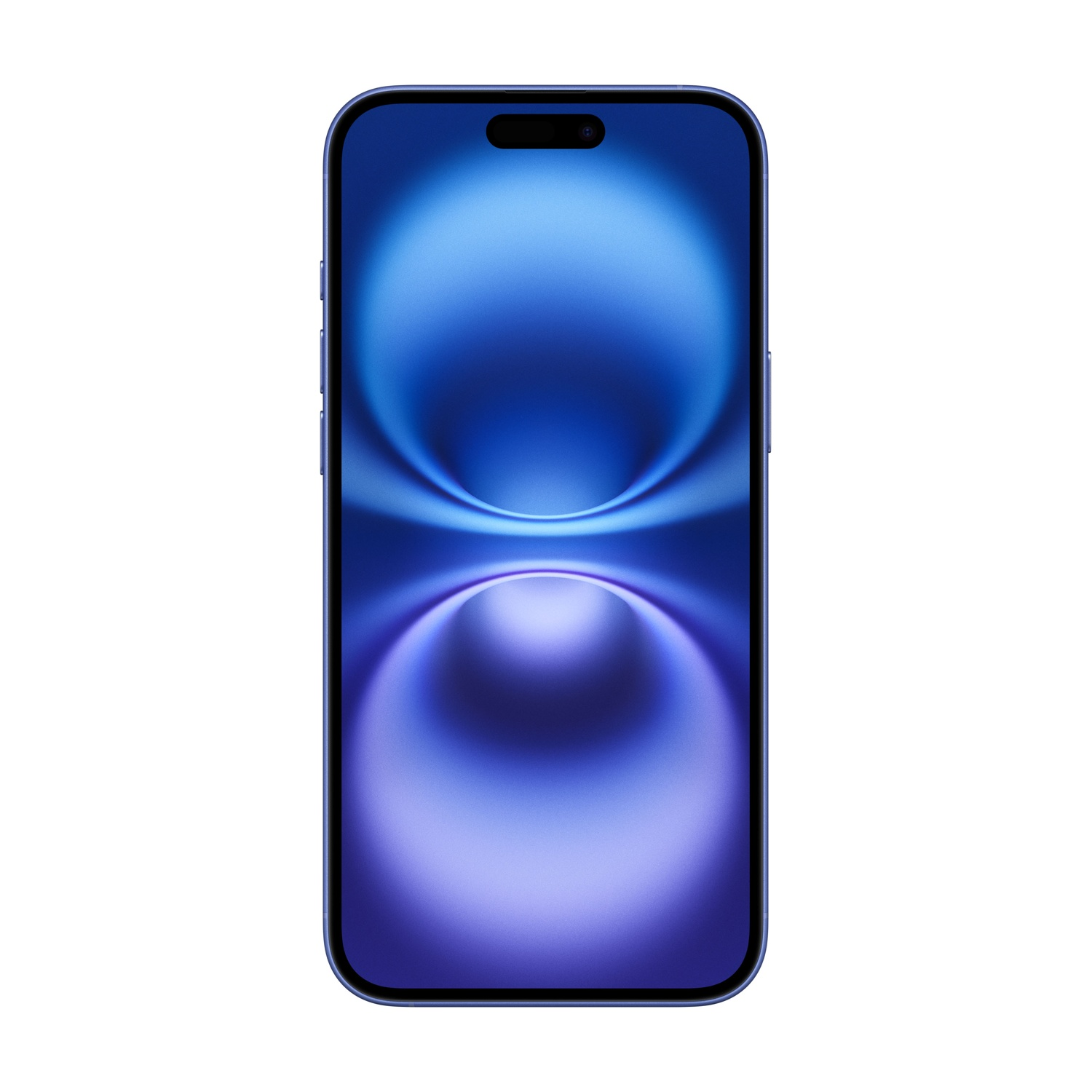 Schermo di iPhone blu. Uno sfondo sfumato blu. Tacca e barra nera in alto.