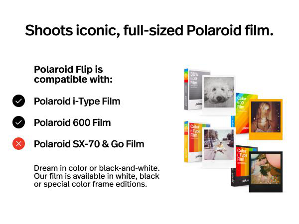 Polaroid-Anzeige, kompatible Filme, Filmbeispiele.